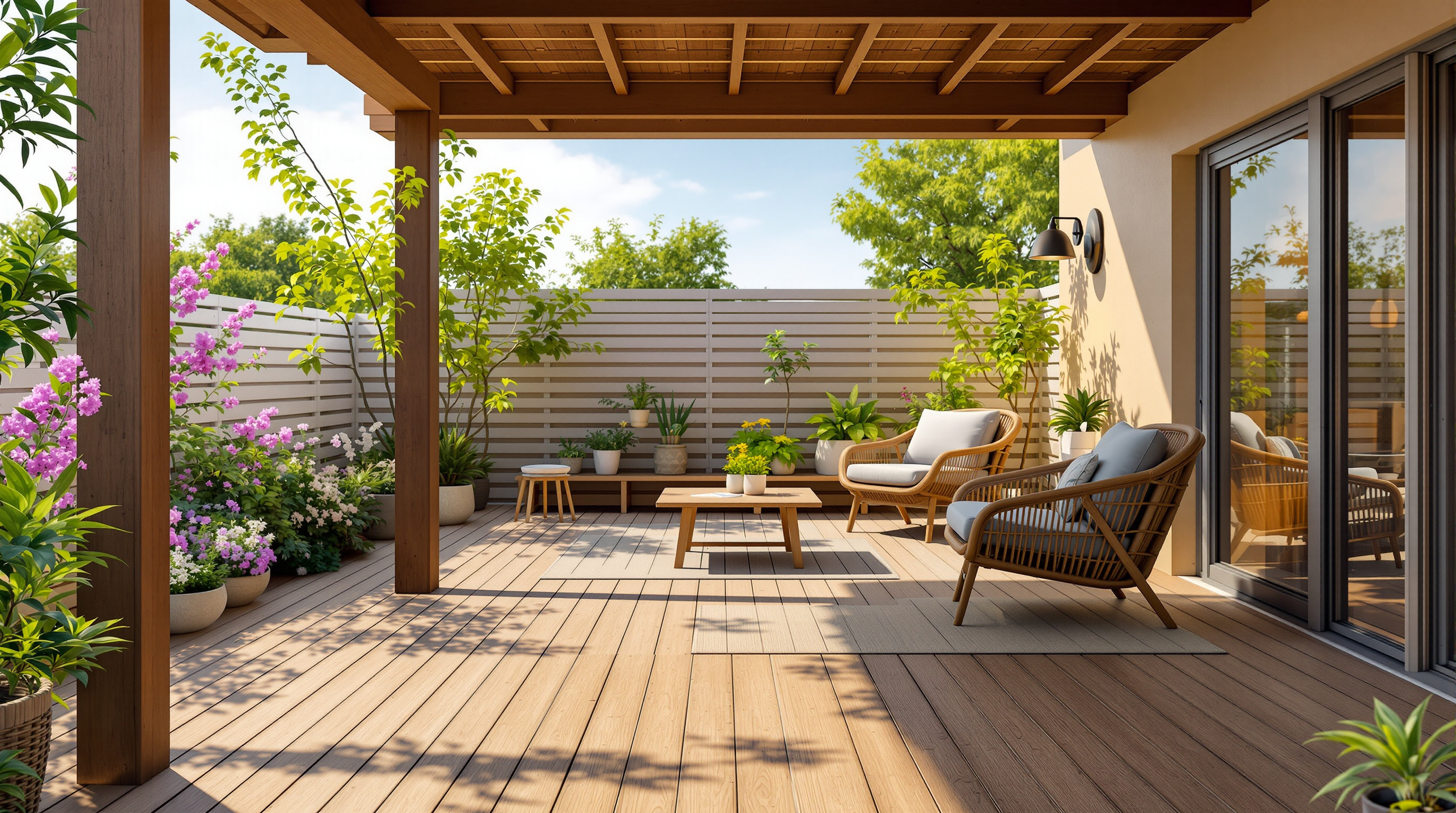 Terrasse bois réalisée par 2M Jardin & Entretien dans les Landes